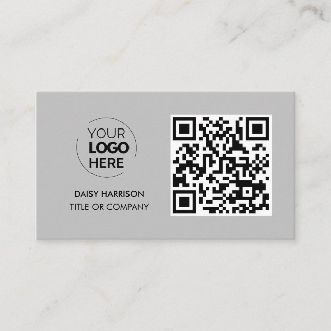 QR Code Business Logo | Grey Modern Professional Business Card (Front)
