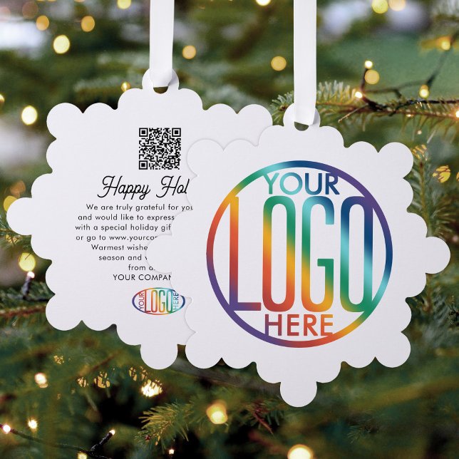 QR Code Business Logo Happy Holidays Christmas Tree Decoration Card (Creator Uploaded)