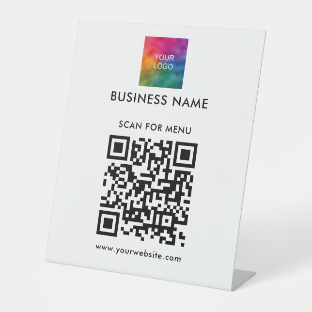 QR Code Business Logo Here Menu Price Lists Scan Pedestal Sign (Front)