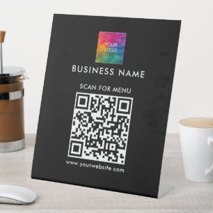 QR Code Business Logo Here Scan Menu Simple Black Pedestal Sign
