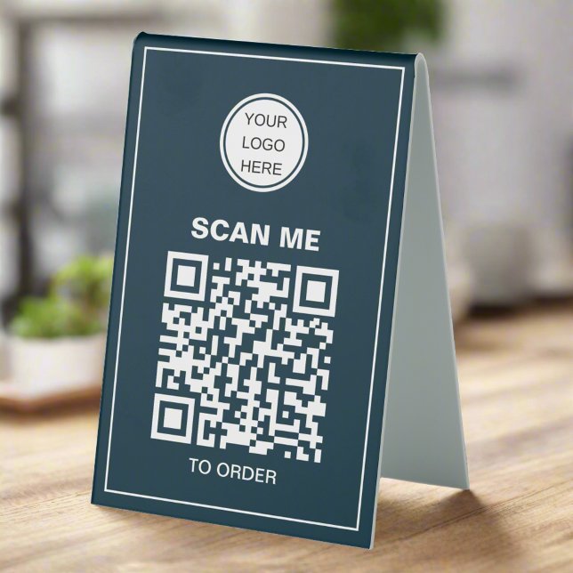 QR Code Business Logo l Cafe Restaurant Menu Blue  (Creator Uploaded)