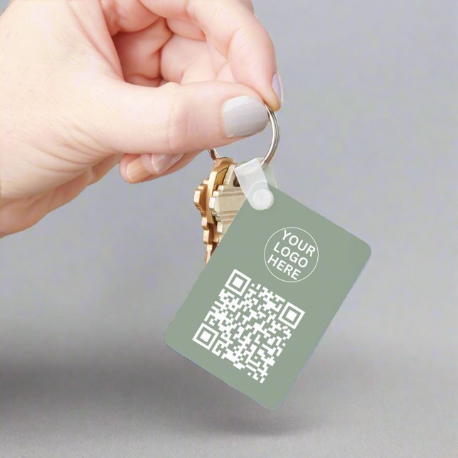 QR Code & Business Logo l Promotional Sage Green Key Ring (Creator Uploaded)