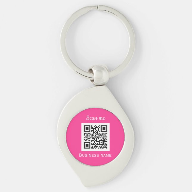 QR Code Business Logo Magenta Hot Pink Girly Key Ring (Front)