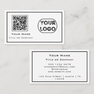 QR Code Business Logo Minimalist White Business Card