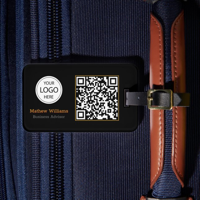 QR Code Business Logo, Modern | Black Luggage Tag (Front Insitu 4)