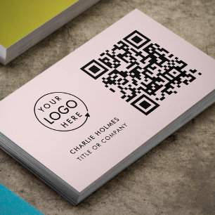 QR Code Business Logo   Modern Blush Pink Business Card