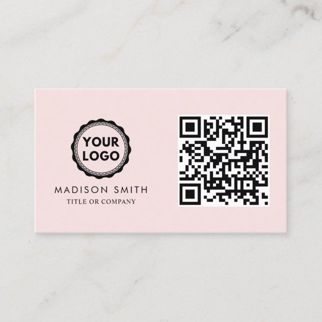 QR Code Business Logo | Modern Blush Pink  Business Card (Front)