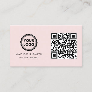 QR Code Business Logo Modern Blush Pink Card