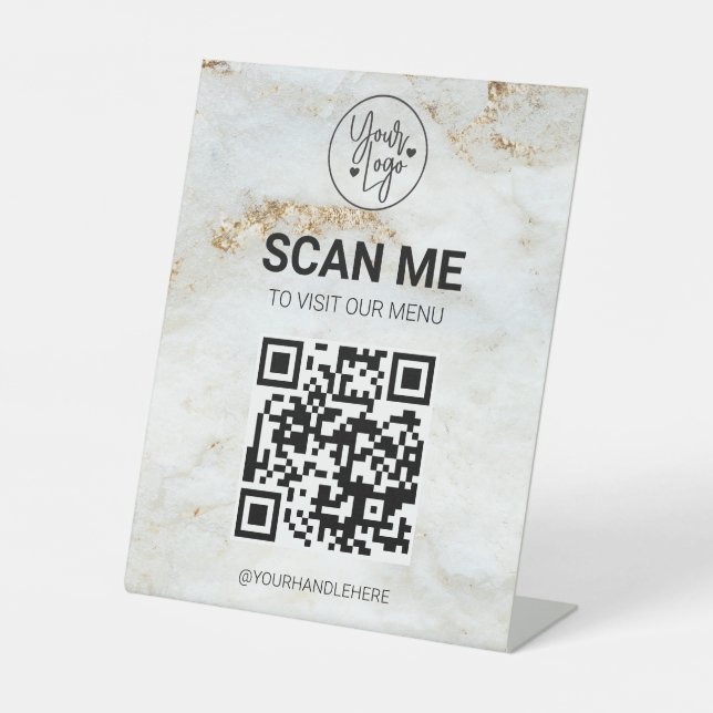 QR Code Business Logo Modern Contactless Menu Pedestal Sign (Front)