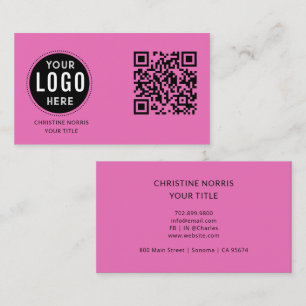 QR Code Business Logo Modern Hot Pink Card
