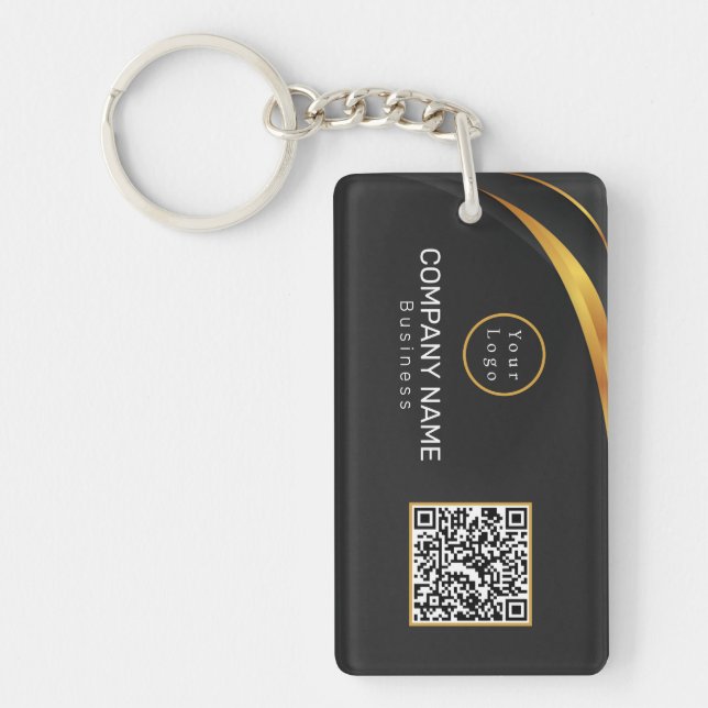 QR Code Business Logo Modern Key Ring (Front)