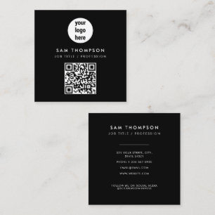 QR Code Business Logo Modern Minimalist Black Square Business Card