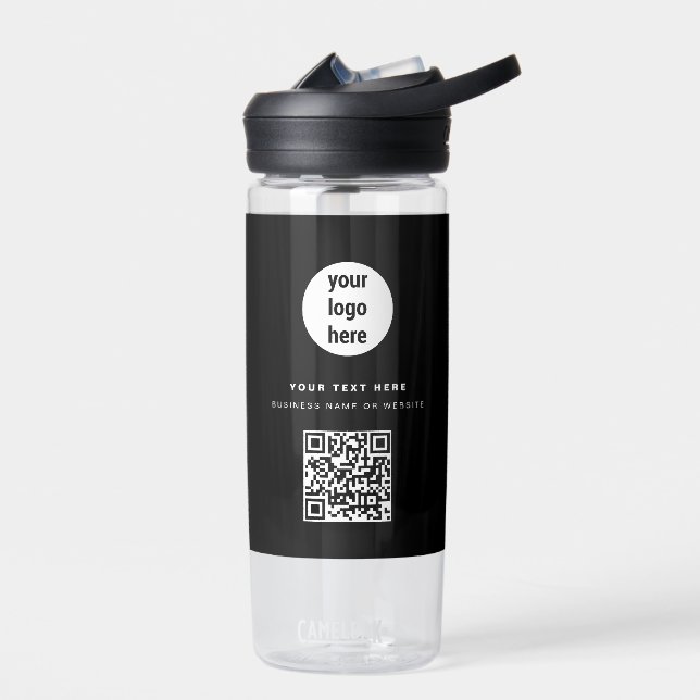 QR Code Business Logo Modern Minimalist Black Water Bottle (Left)