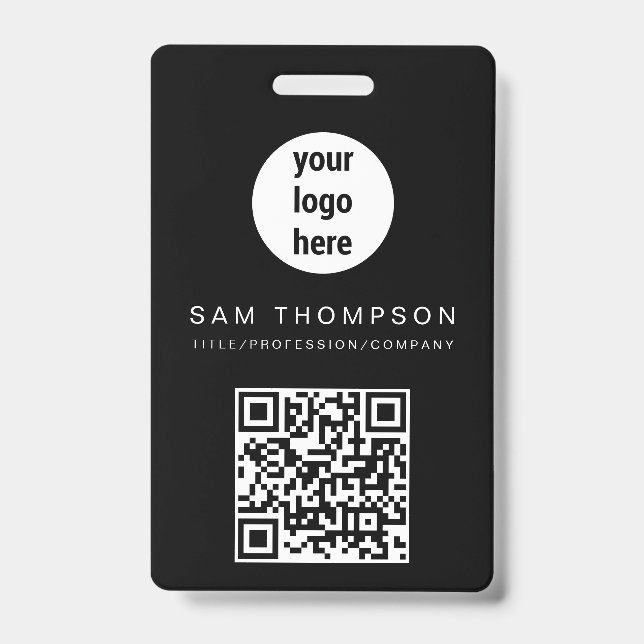 QR Code Business Logo Modern Minimalist  Business  ID Badge (Front)