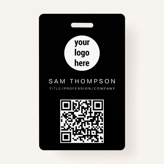 QR Code Business Logo Modern Minimalist  Business  ID Badge (Front)