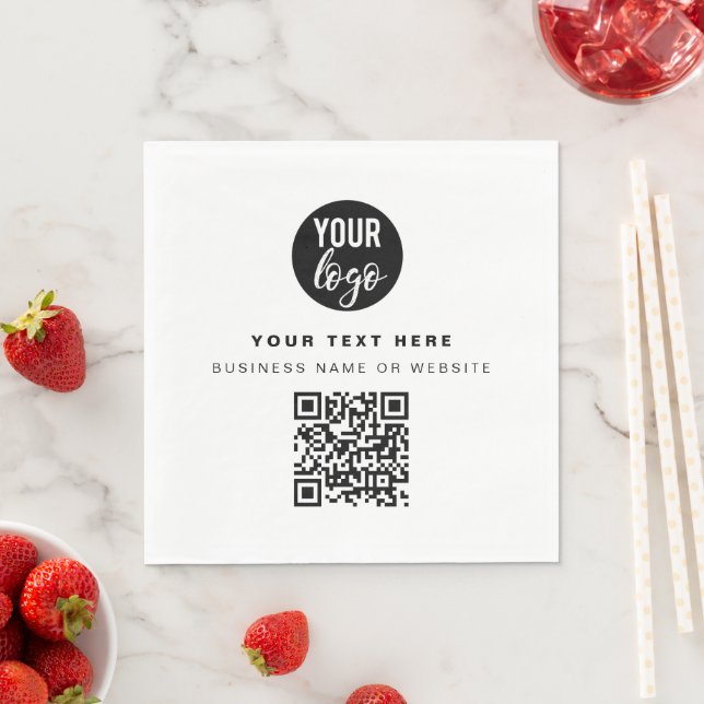 QR Code Business Logo Modern Minimalist Business  Napkin (Insitu)
