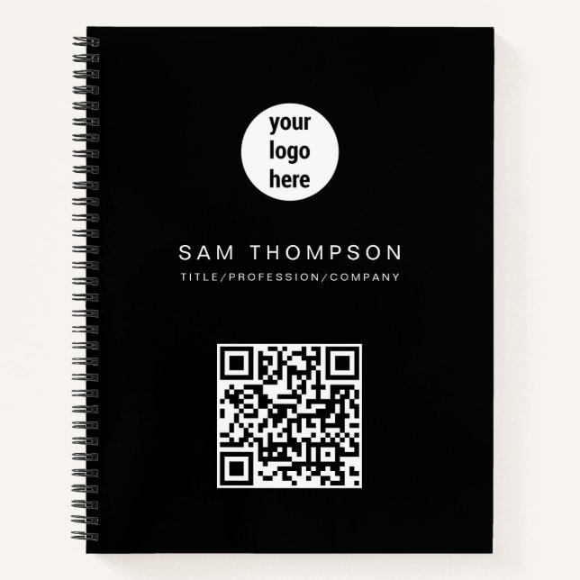 QR Code Business Logo Modern Minimalist Business  Notebook (Front)