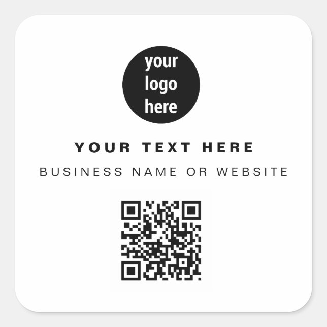 QR Code Business Logo Modern Minimalist Business  Square Sticker (Front)