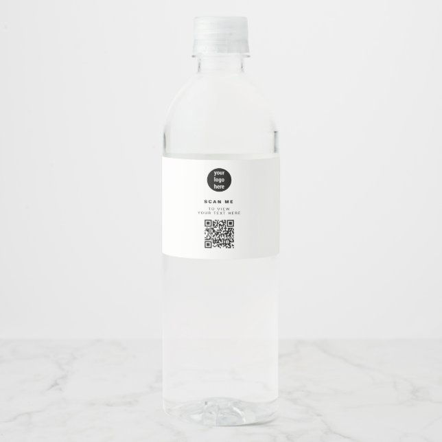 QR Code Business Logo Modern Minimalist Business Water Bottle Label (Front)