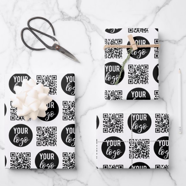 QR Code Business Logo Modern Minimalist Business  Wrapping Paper Sheet (Front)