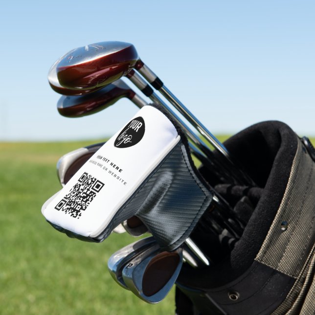 QR Code Business Logo Modern Minimalist White  Golf Head Cover (In Situ)