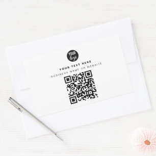 QR Code Business Logo Modern Minimalist White Rectangular Sticker
