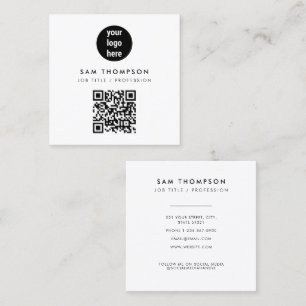 QR Code Business Logo Modern Minimalist White Square Business Card
