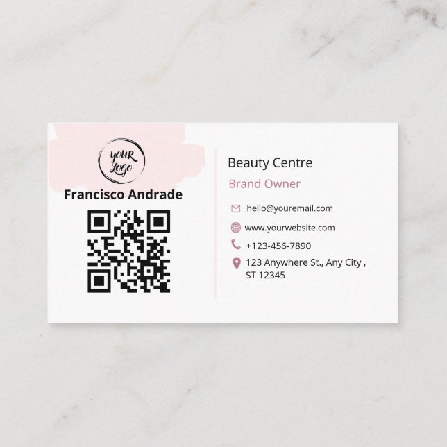 QR Code Business Logo | Modern Pink Business Cards (Back)