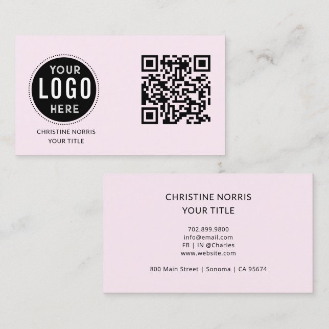 QR Code Business Logo | Modern Pink Card (Front/Back)