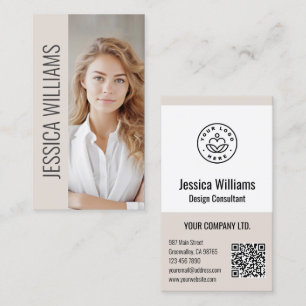 QR Code Business Logo Modern Professional Beige Card