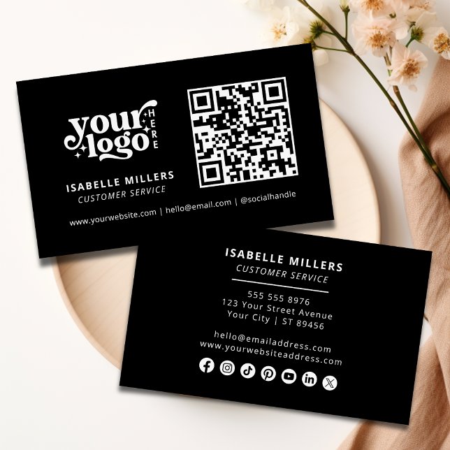 QR Code Business Logo Modern Professional Black Business Card (Creator Uploaded)