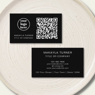QR Code Business Logo Modern Professional Black Business Card