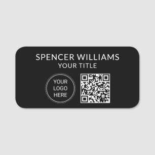 QR Code Business Logo Modern Professional Black Name Tag