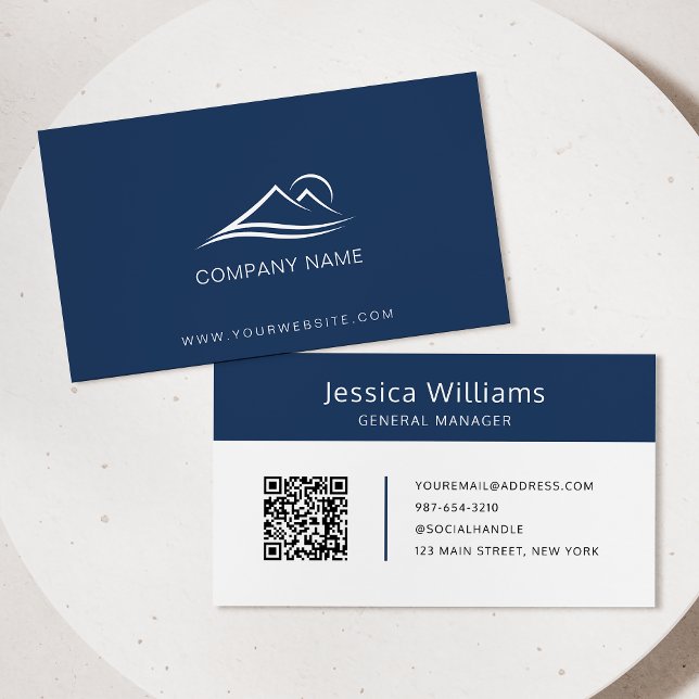 QR Code Business Logo Modern Professional Blue Card (Creator Uploaded)