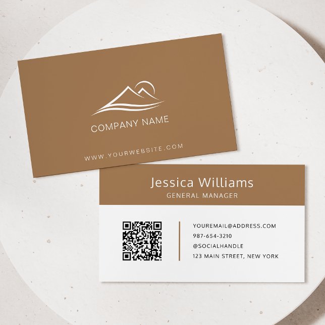 QR Code Business Logo Modern Professional Brown Business Card (Creator Uploaded)