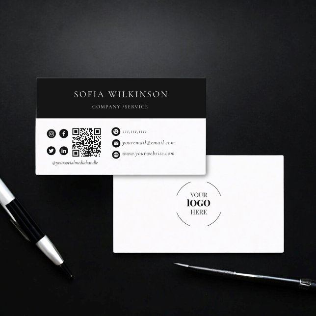 QR Code Business Logo Modern Professional  Business Card (modern professional business card easy to edit , add all socials and qr code )