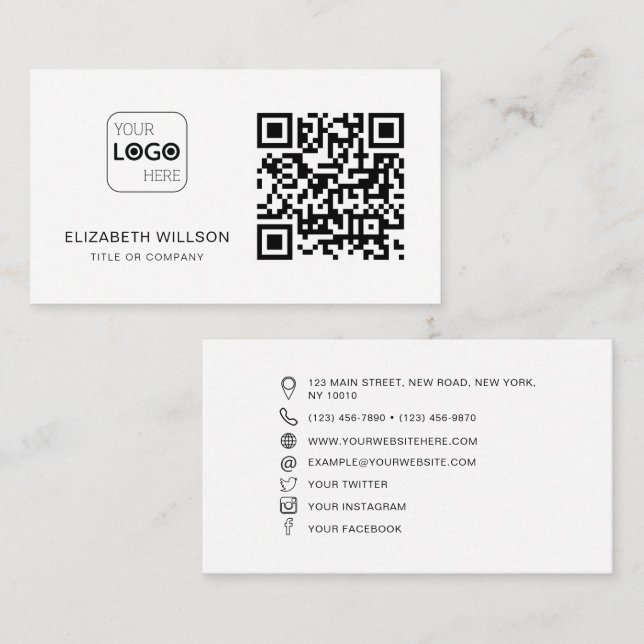 QR Code Business Logo Modern Professional Business Card (Front/Back)