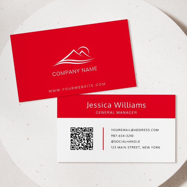 QR Code Business Logo Modern Professional Red Business Card (Creator Uploaded)