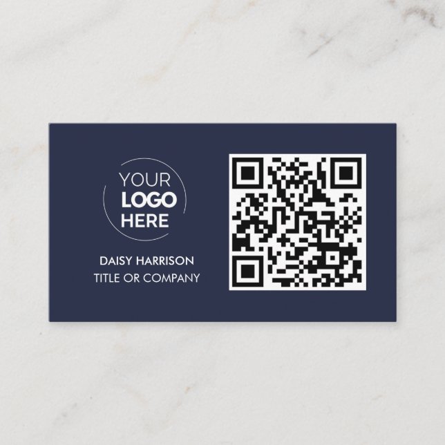 QR Code Business Logo | Navy Modern Professional Business Card (Front)