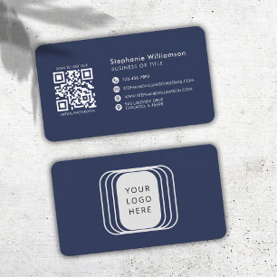 QR Code Business Logo Navy Modern Professional Card