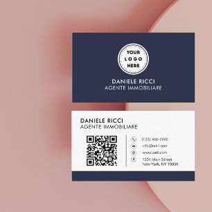 QR Code Business Logo Navy Modern Professional Card