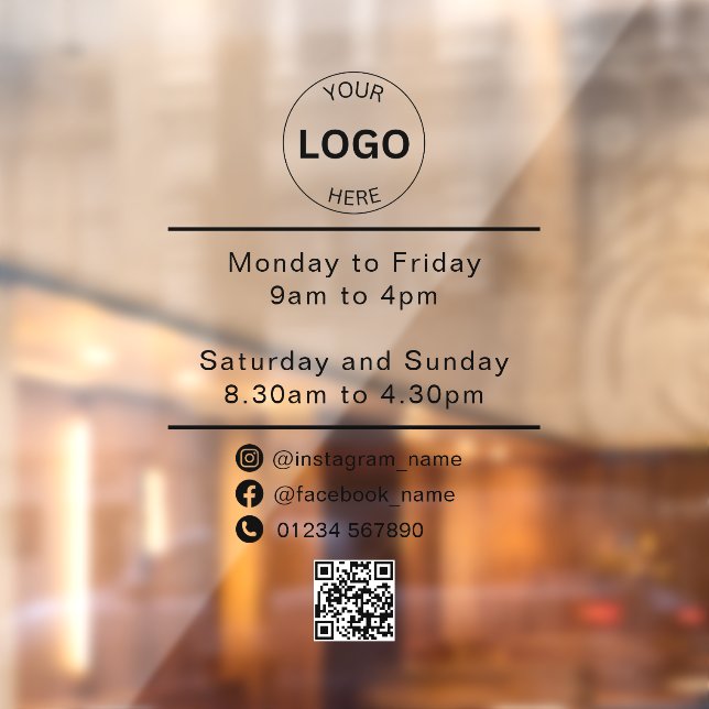 Qr Code Business Logo Opening Times Hours  Window Cling (Sheet 2)