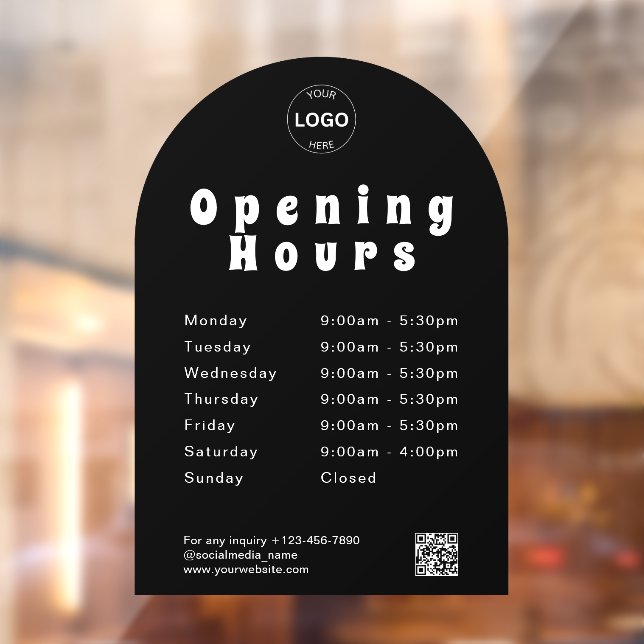 Qr Code Business Logo Opening Times Hours  Window Cling (Sheet 2)