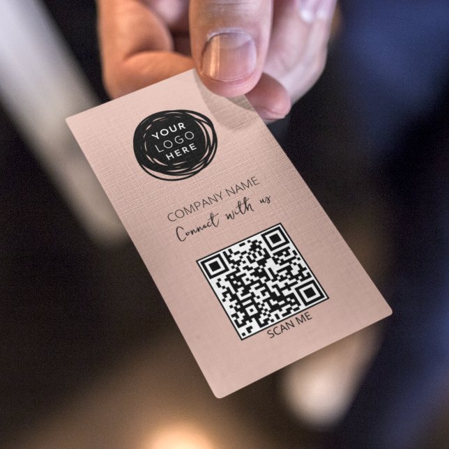 QR Code Business Logo Pink Business Card (Creator Uploaded)