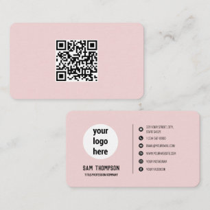 QR Code Business Logo Pink Minimal Business Card