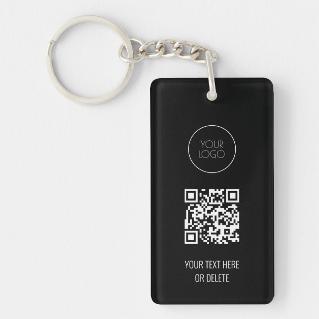QR Code Business Logo Professional Black and White Key Ring (Front)