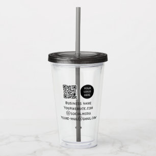 QR Code Business Logo Professional Black Modern Acrylic Tumbler