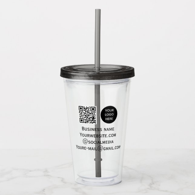 QR Code Business Logo Professional Black Modern Acrylic Tumbler (Front)