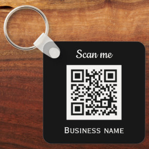 QR Code Business Logo Professional Black Modern Key Ring