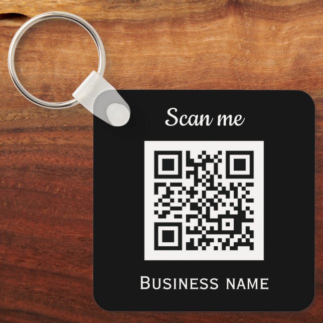 QR Code Business Logo Professional Black Modern Key Ring (Front)